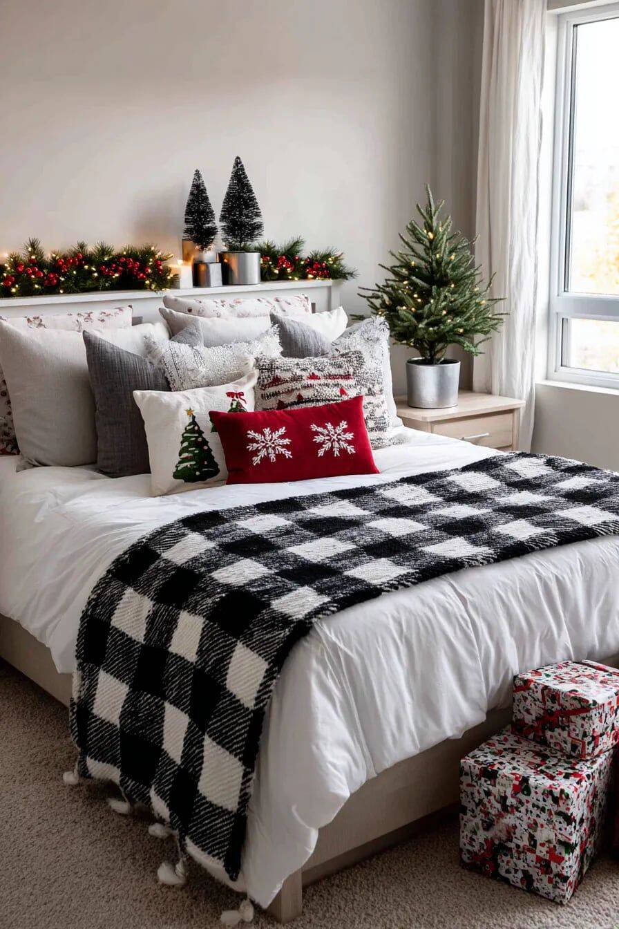 Quarto decorado para o Natal com árvore e presentes