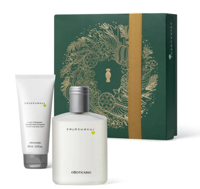 Kit de cuidados com a pele O Boticário com creme e perfumaria.