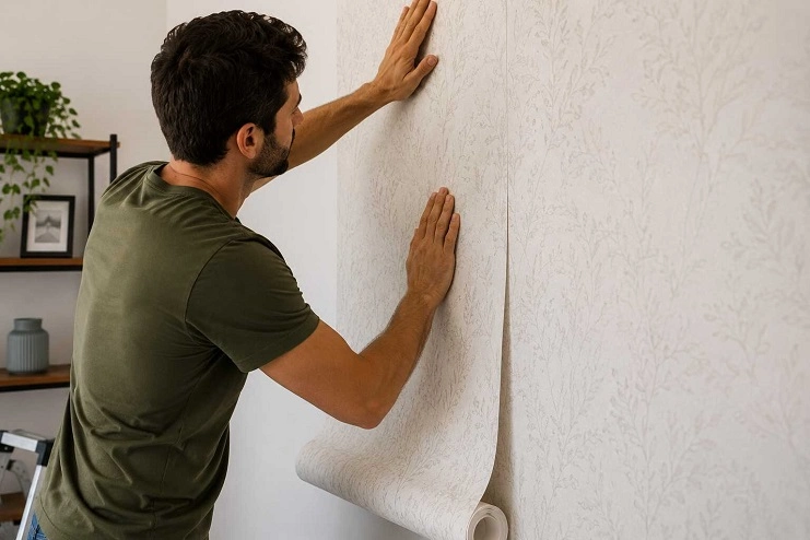 b9e9540e ChatGPTImage24dejul.de202616 27 26 Homem aplicando papel de parede na parede.